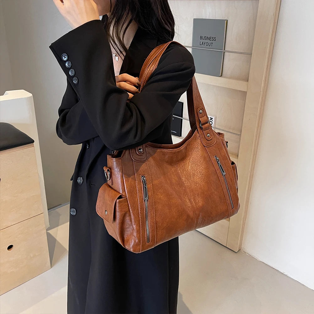 Women’s Multi-Pocket PU Leather Tote Messenger Bag